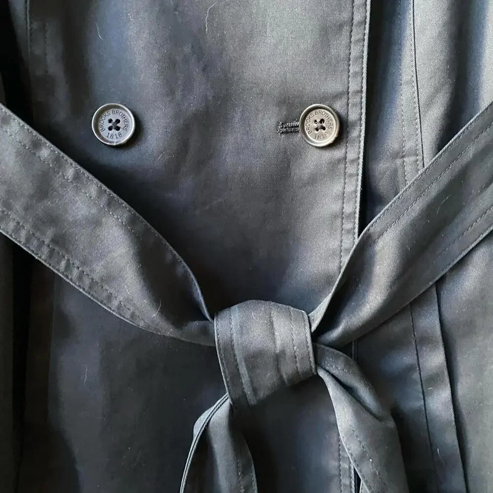 Brooks Brothers 346 Short Trench Coat Black Double Breasted - Picture 5 of 8